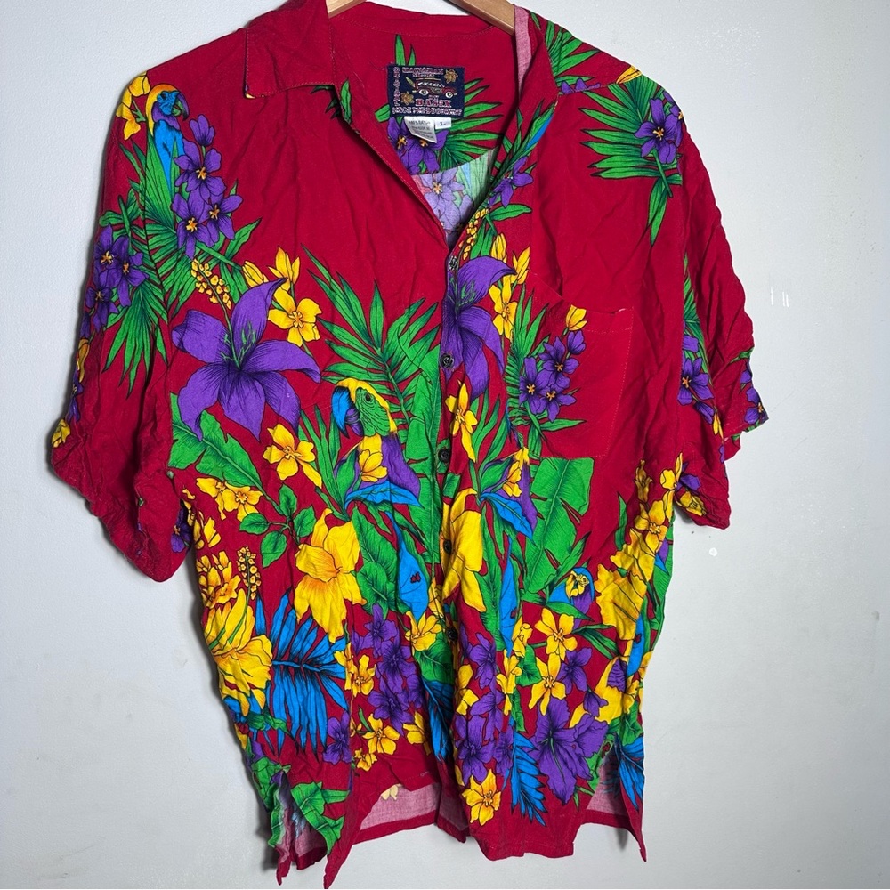 Hawaiian Tropical Red Floral Men's Shirt